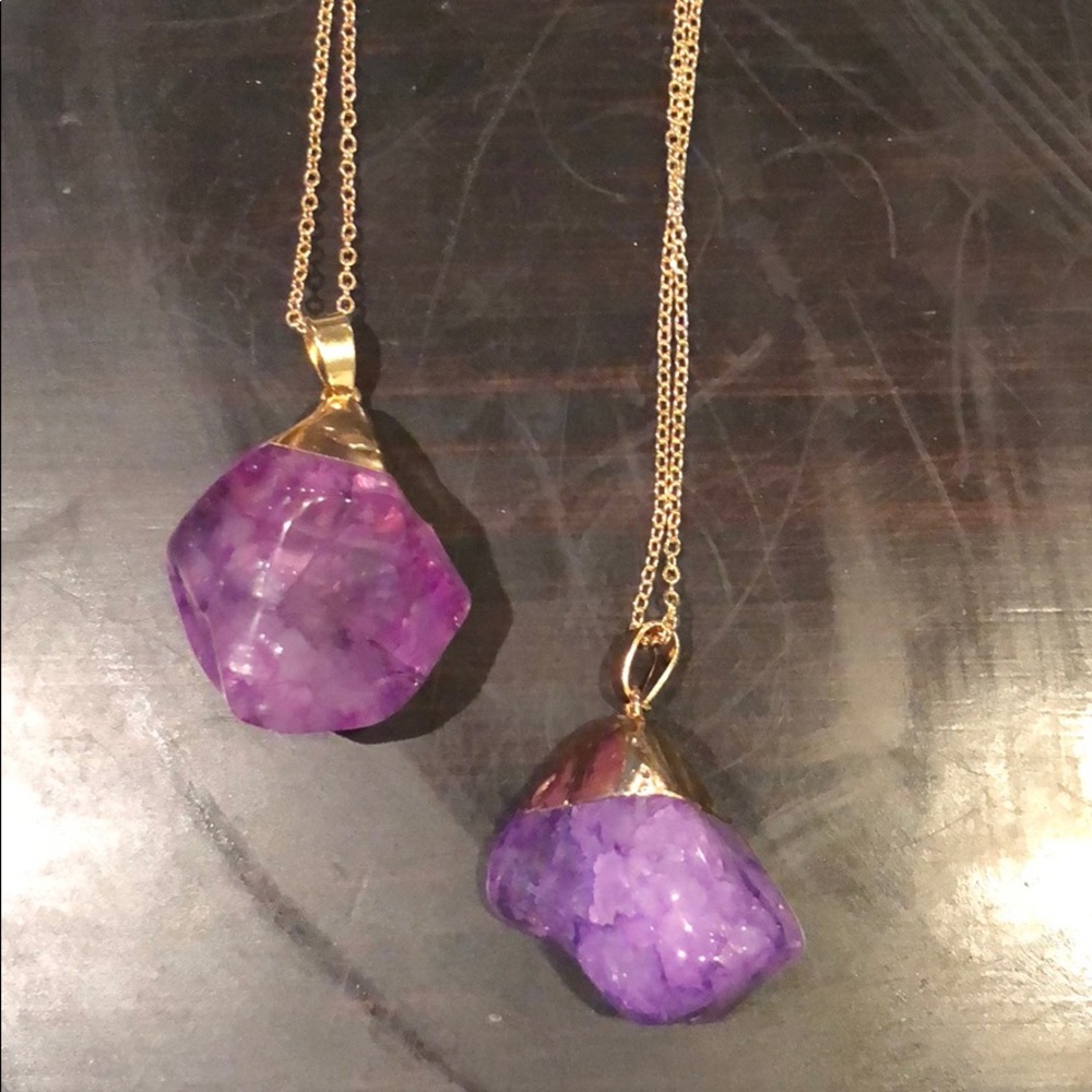 Amethyst Chrystal Necklace on Gold Chain